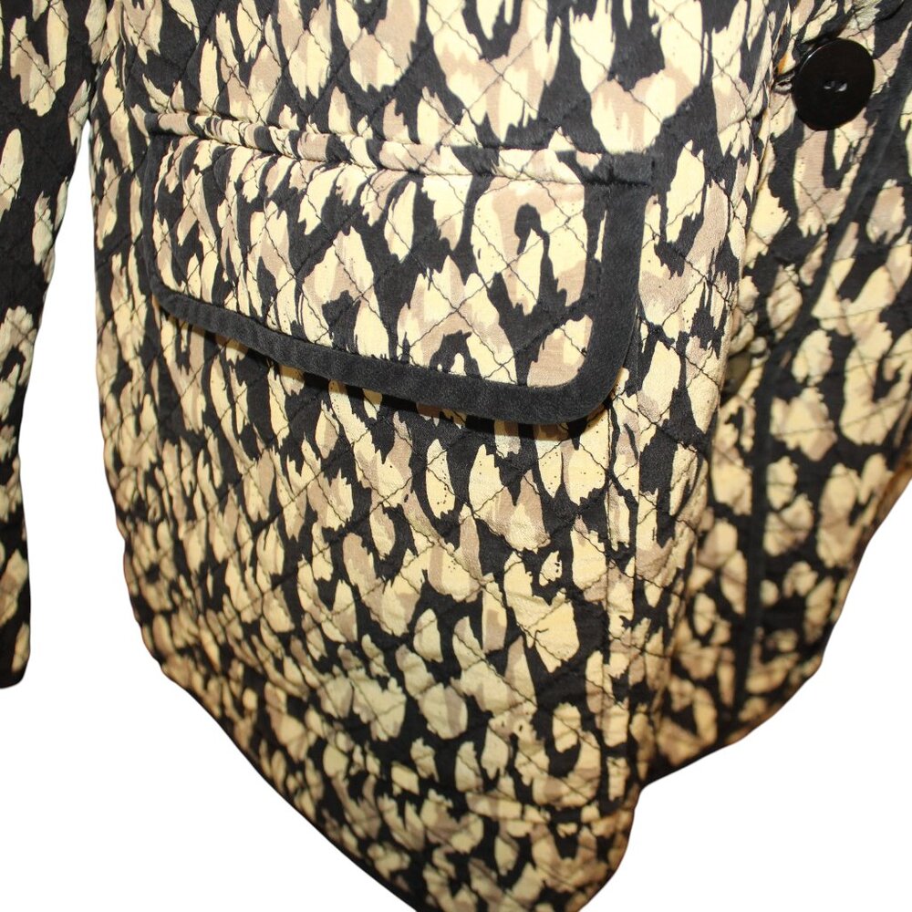 Vintage MAGGY LONDON Quilted Barn Coat Sz 10 Silk Leopard Print Jacket Luxury - Picture 4 of 8